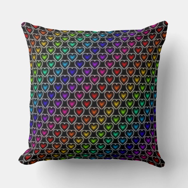Rainbow Hearts Pattern Throw Pillow (Front)