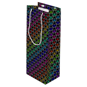 Rainbow Hearts Pattern Wine Gift Bag