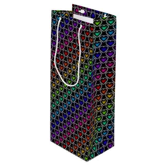 Rainbow Hearts Pattern Wine Gift Bag (Front Angled)
