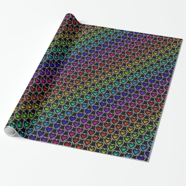 Rainbow Hearts Pattern Wrapping Paper (Unrolled)