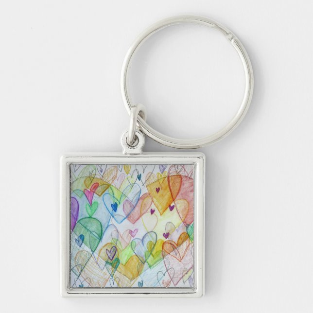 Rainbow Hearts Pendant Art Keychain Charm (Front)