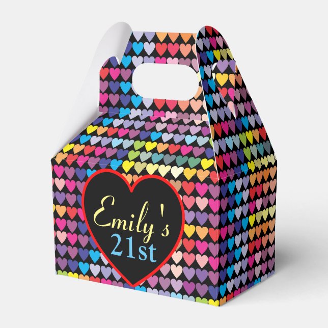 Rainbow Hearts Personalised 21st Favor Box (Front Side)