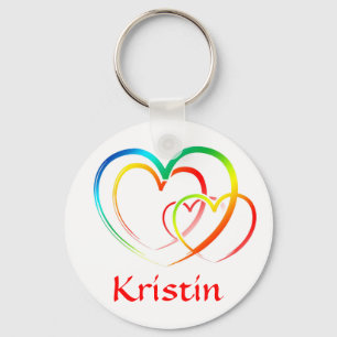 Rainbow Hearts Personalized Name Keychain