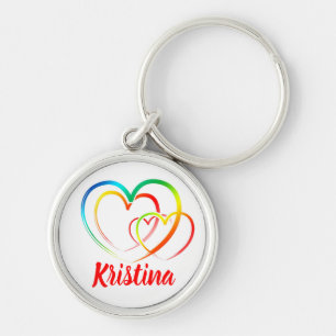 Rainbow Hearts Personalized Red Blue Green Yellow Keychain