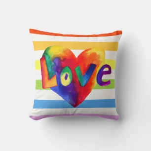 Rainbow Hearts Pillow With The Word Love