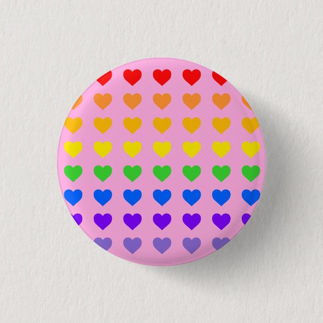 Rainbow Hearts Pink Background 1 Inch Round Button (Front)