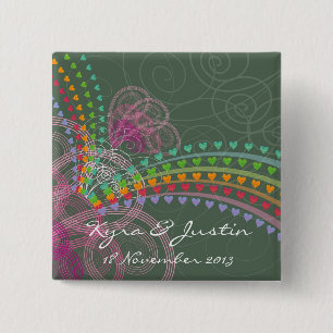 Rainbow Hearts Pink Swirls Colourful Wedding 2 Inch Square Button