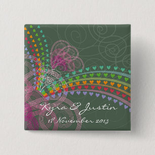 Rainbow Hearts Pink Swirls Colourful Wedding Butto 2 Inch Square Button