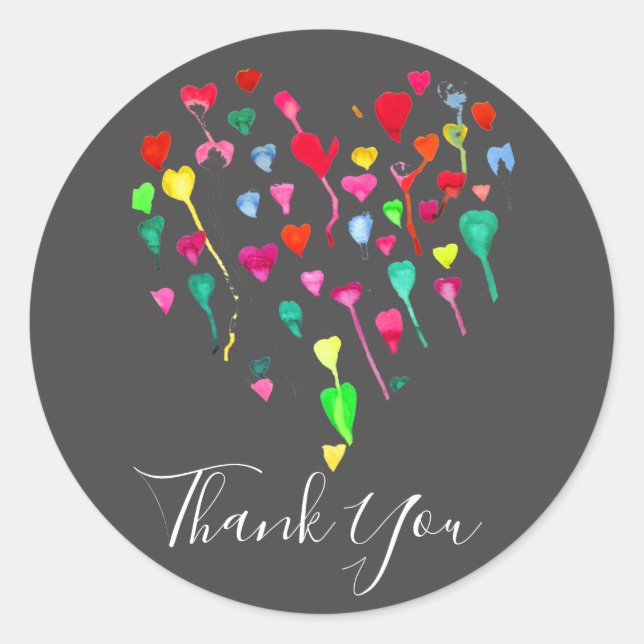Rainbow hearts pop art Thank You Classic Round Sticker (Front)