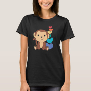 Rainbow Hearts Pride Lgbtq Cute Animals Monkey T-Shirt