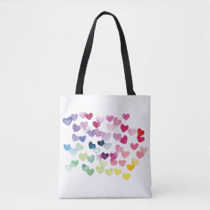 Rainbow hearts pride love colorful watercolor tote bag