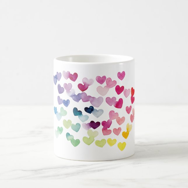 Rainbow hearts pride love colourful watercolor coffee mug (Center)
