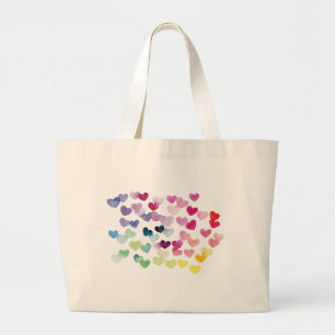 Rainbow hearts pride love colourful watercolor large tote bag