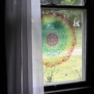 Rainbow Hearts Retro Mandala Window Cling