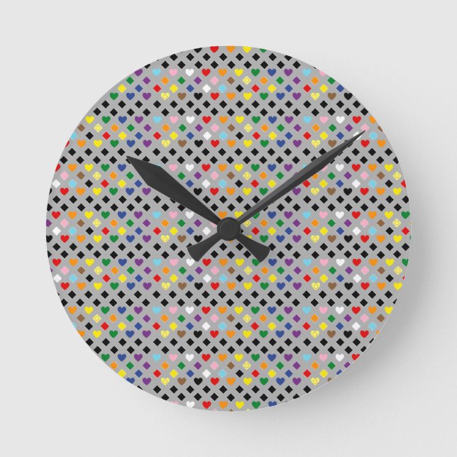 Rainbow Hearts Round Clock (Front)