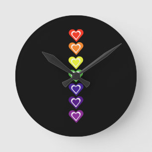 Rainbow hearts round clock