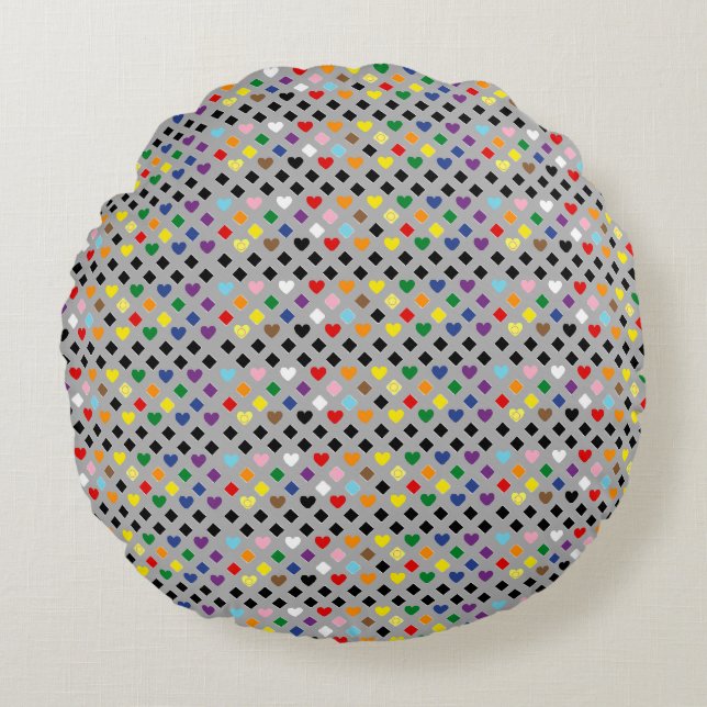 Rainbow Hearts Round Pillow (Front)