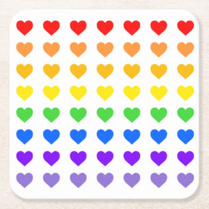 Rainbow Hearts   Square Paper Coaster