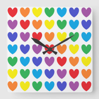 Rainbow Hearts Square Wall Clock