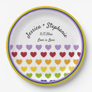 Rainbow Hearts Stripes Patterned Personalized Paper Plate