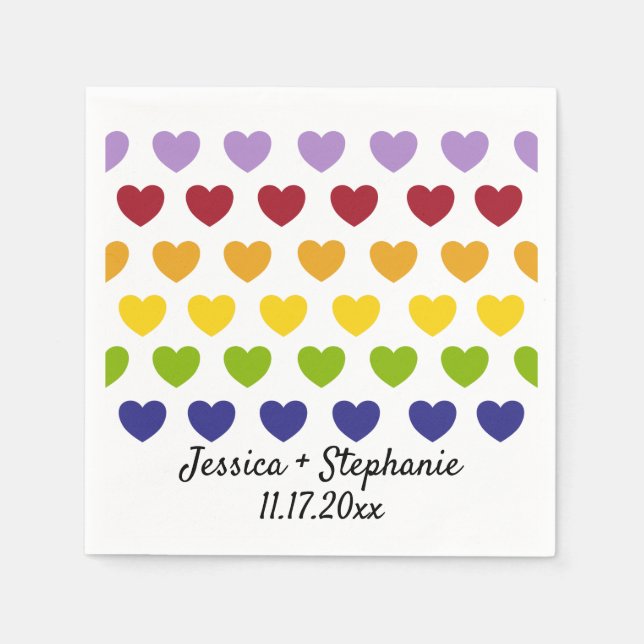 Rainbow Hearts Stripes Personalized Wedding Napkin (Front)