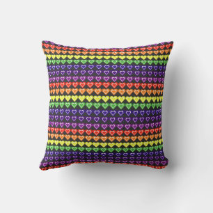 Rainbow hearts throw pillow