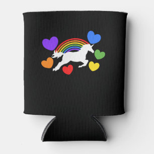 Rainbow hearts unicorn can cooler
