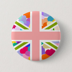 Rainbow Hearts Union Jack 2 Inch Round Button