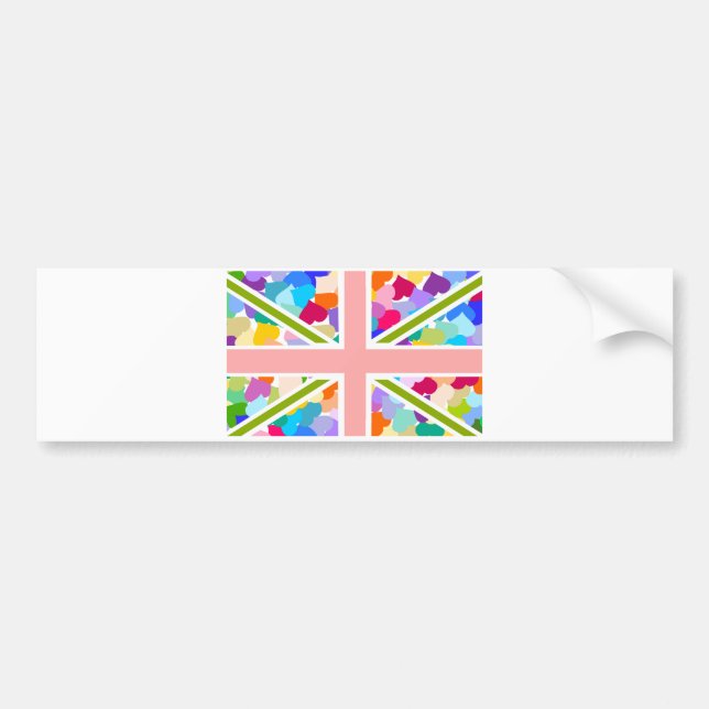 Rainbow Hearts Union Jack Bumper Sticker (Front)