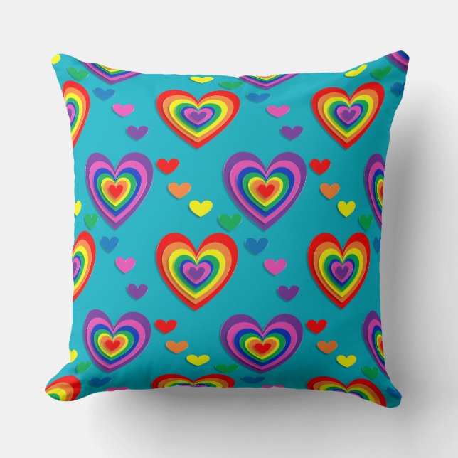 rainbow hearts valentines day pillow (Front)