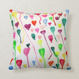 Rainbow hearts watercolour art pillow