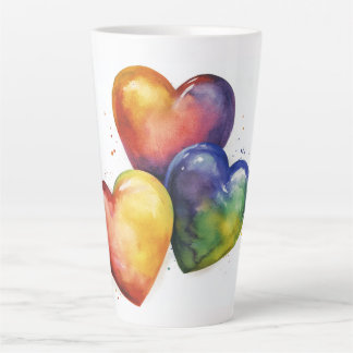 Rainbow Hearts Watercolour Digital Art Latte Mug