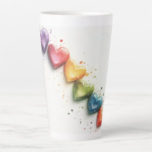 Rainbow Hearts Watercolour Digital Art Latte Mug
