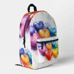 Rainbow Hearts Watercolour Digital Art Printed Backpack