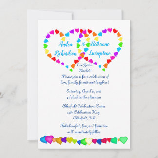 Rainbow Hearts Wedding Invitation 