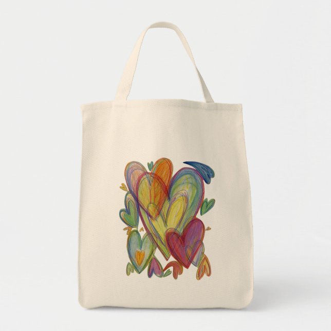 Rainbow Hearts Word Art Inspirational Tote Bag (Front)