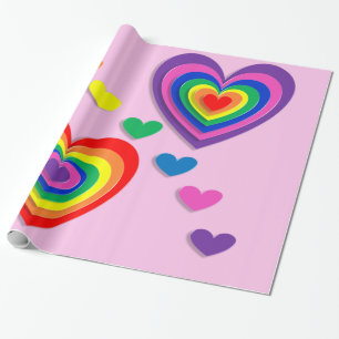 Rainbow hearts wrapping paper
