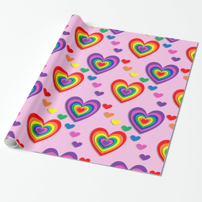 Rainbow hearts wrapping paper (Unrolled)