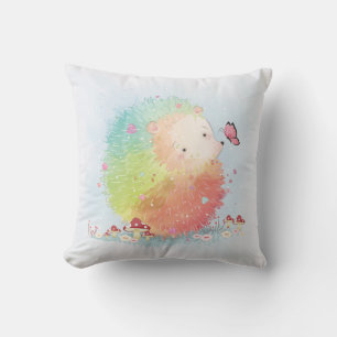 Rainbow Hedgehog Watercolor Violets Throw Pillow