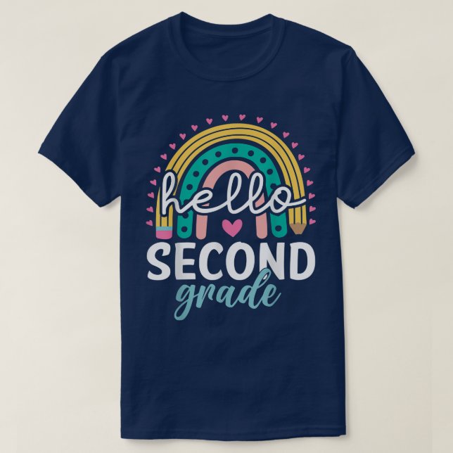 Rainbow Hello 2nd Grade Back To School Teacher Stu T-Shirt (Design Front)