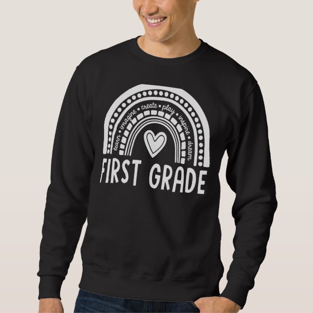 Rainbow Hello First 1st Grade Teacher First Day Of Sweatshirt (Front)