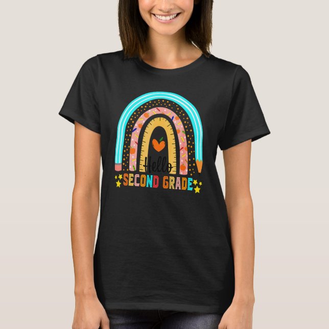 Rainbow Hello Fourth Second Grade Teacher First Da T-Shirt (Front)