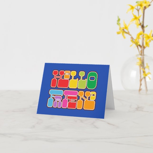 Rainbow Hello Friend Retro  Card (Yellow Flower)