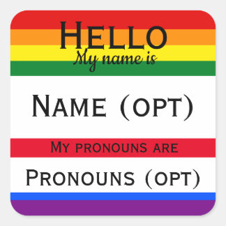 Rainbow Hello Pronouns  Square Sticker
