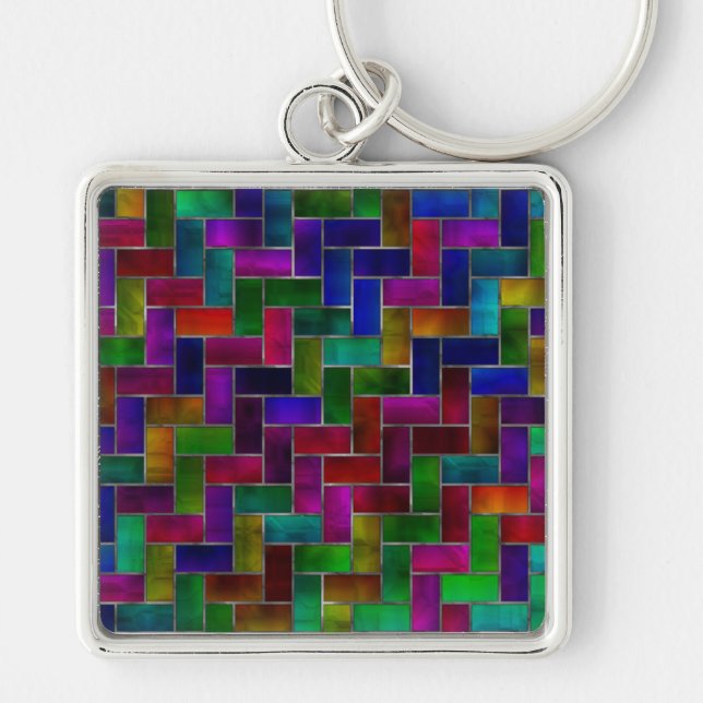 Rainbow Herringbone Brick Stained Glass Window Keychain (Front)