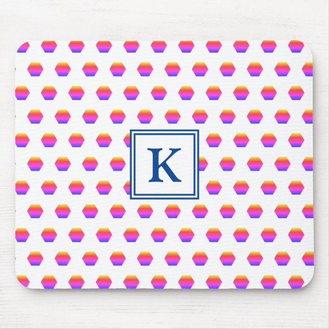 Rainbow Hexagon Geometric | Monogram Mouse Pad (Front)