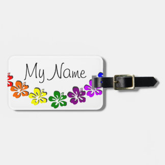 Rainbow hibiscus flower luggage tag