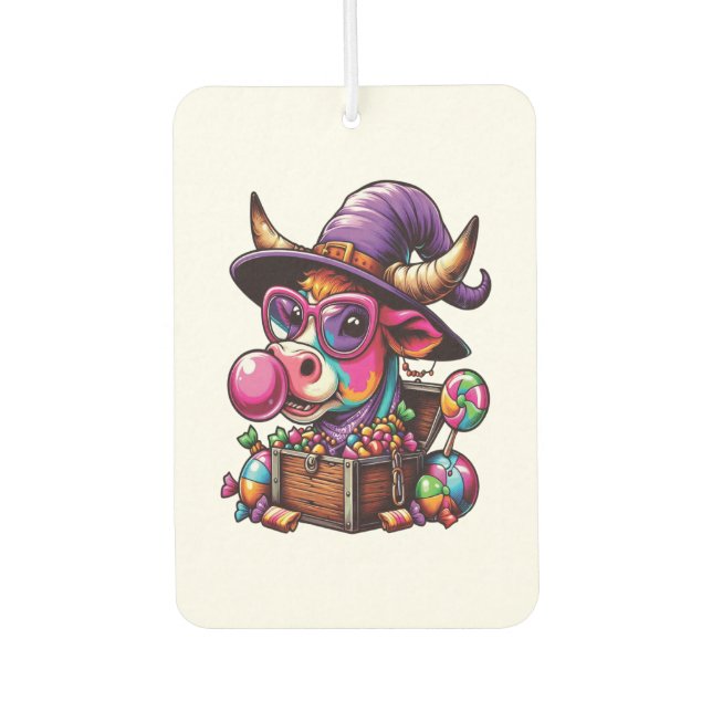 Rainbow Highland Cow Halloween Air Freshener (Front)