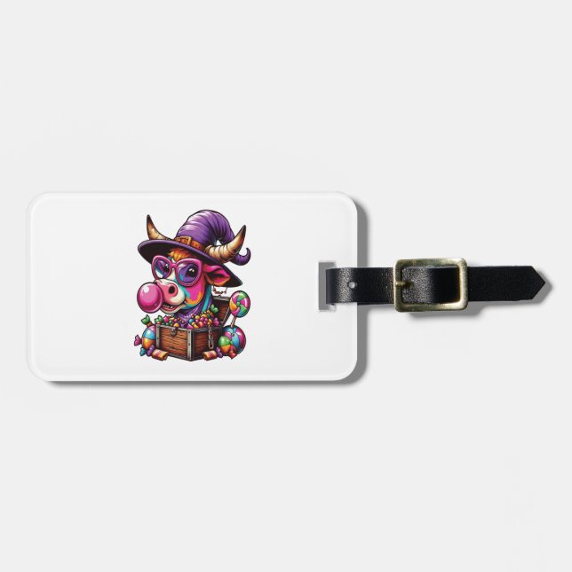 Rainbow Highland Cow Halloween Luggage Tag (Front Horizontal)