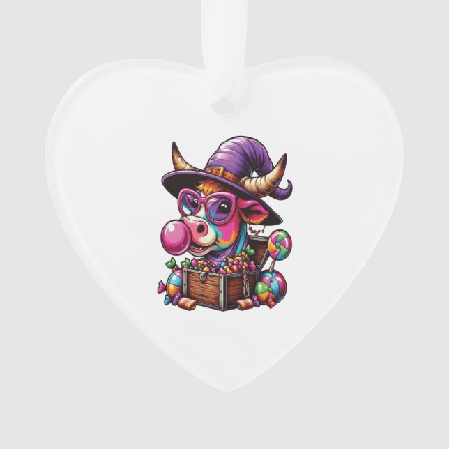 Rainbow Highland Cow Halloween Ornament (Front)